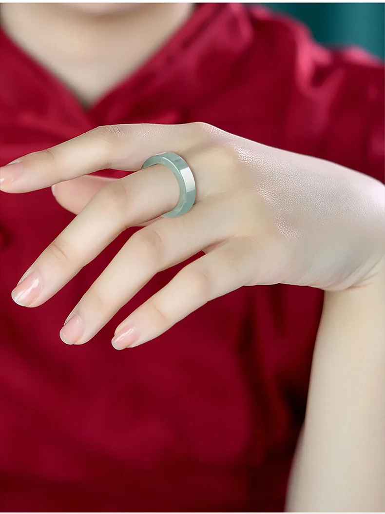 Natural Old Pit A Goods Jade Light Blue Water Ring For Men's Gifts Women's Couple Ring Ice Jadeite Square Jewelry Drop Shipping