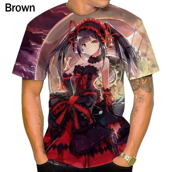 2023 New Anime DATE A LIVE Kurumi Tokisaki 3d Print Unisex T-Shirt Casual Harajuku Short Sleeved Man Clothing