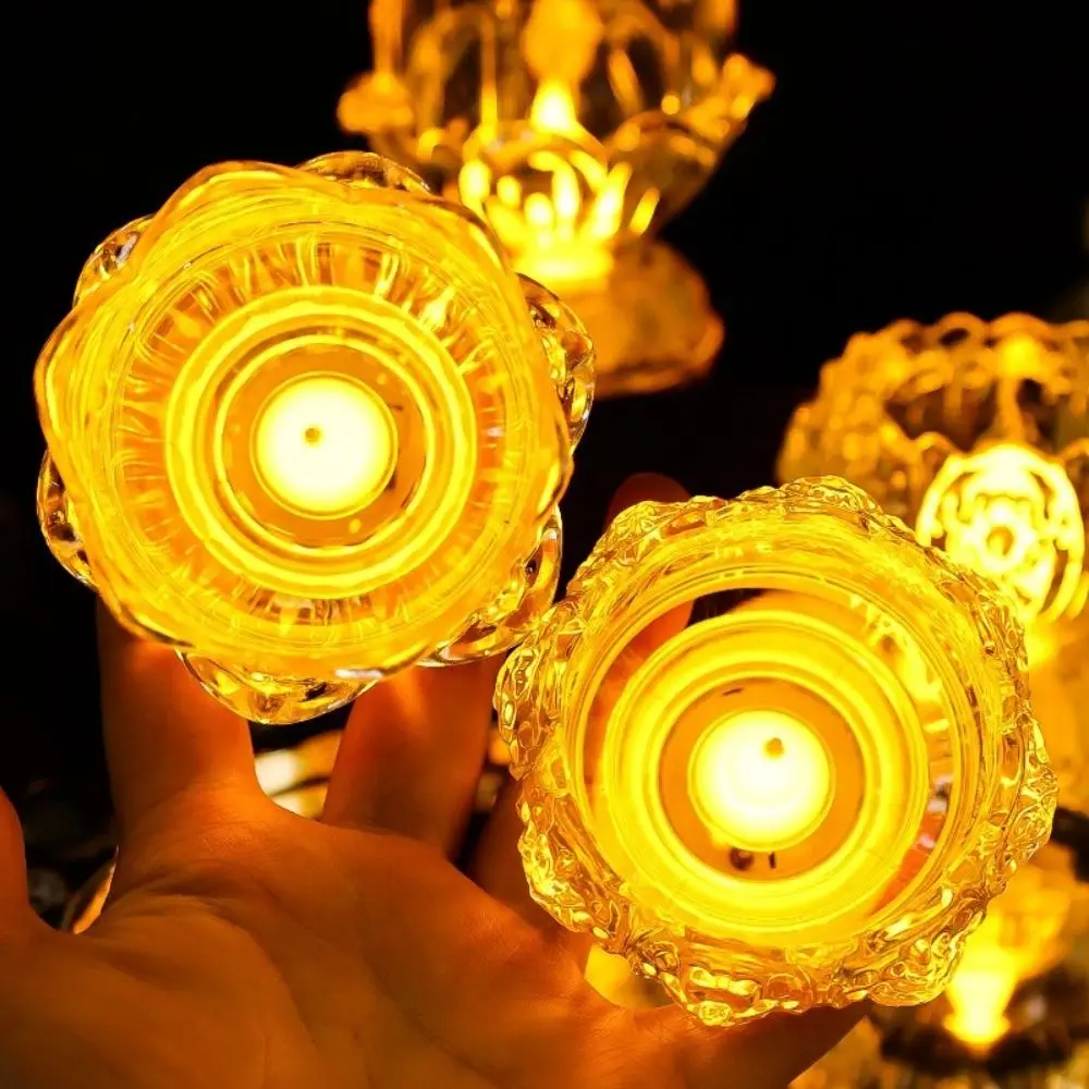 Lotus Modeling LED Night Light Romantic Transparent Electronic Candle Lamp Relief Everlasting Light