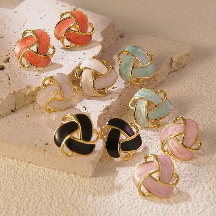 Enamel Oil Hollow Out Triangle Stud Earrings for Women Small Jewelry Black White Blue Orange Pink Geometry Stud Earrings Gifts