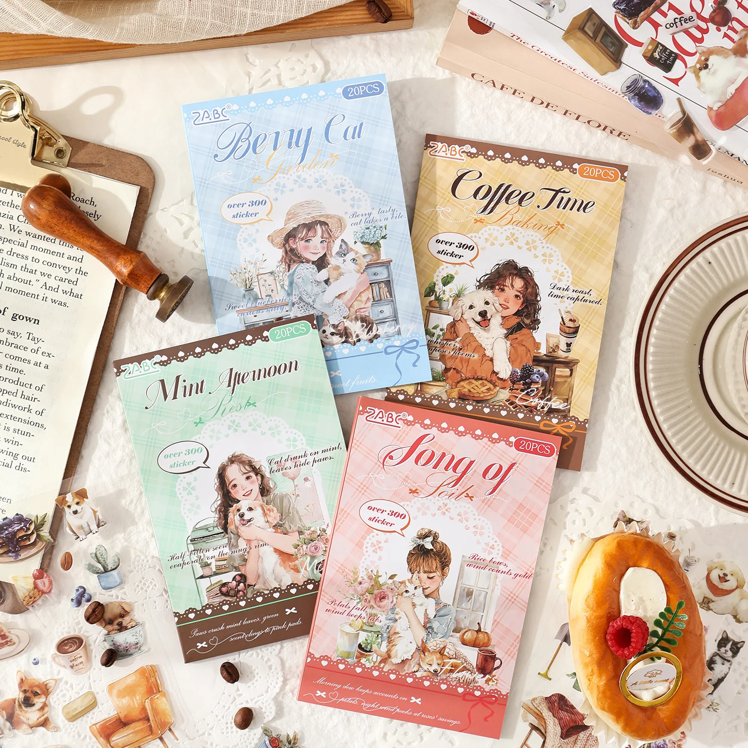 

JIANQI 20 pcs PET Die cut Stickers book Girl's Pet Coffee Decorative handmade Scrapbooking Material Diary Album Craft Supplies