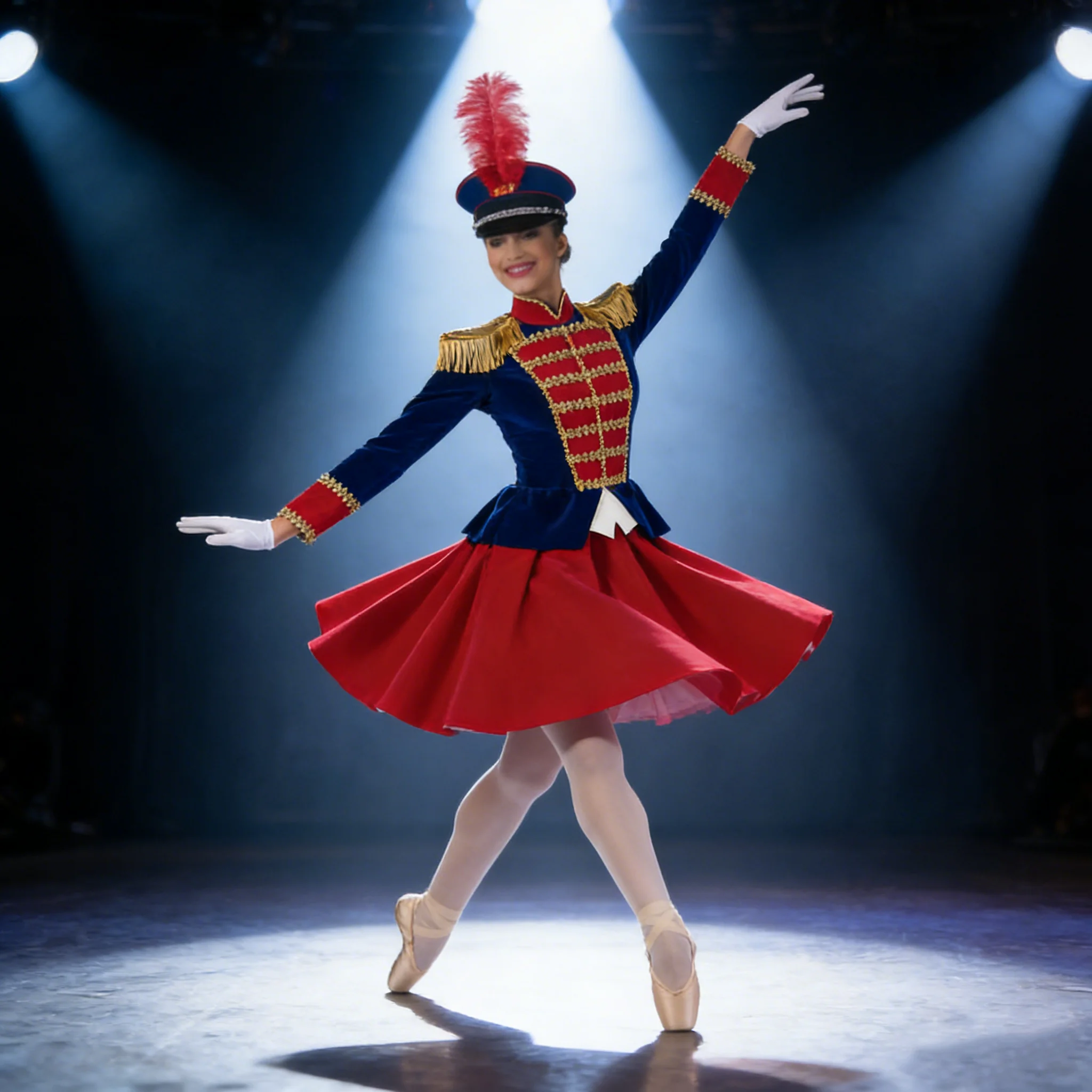 Custom Made Nutcracker Royal Blue Red Troops Ballet Tutu Dress,Woman Ballet Performance Uniform Long Sleeve