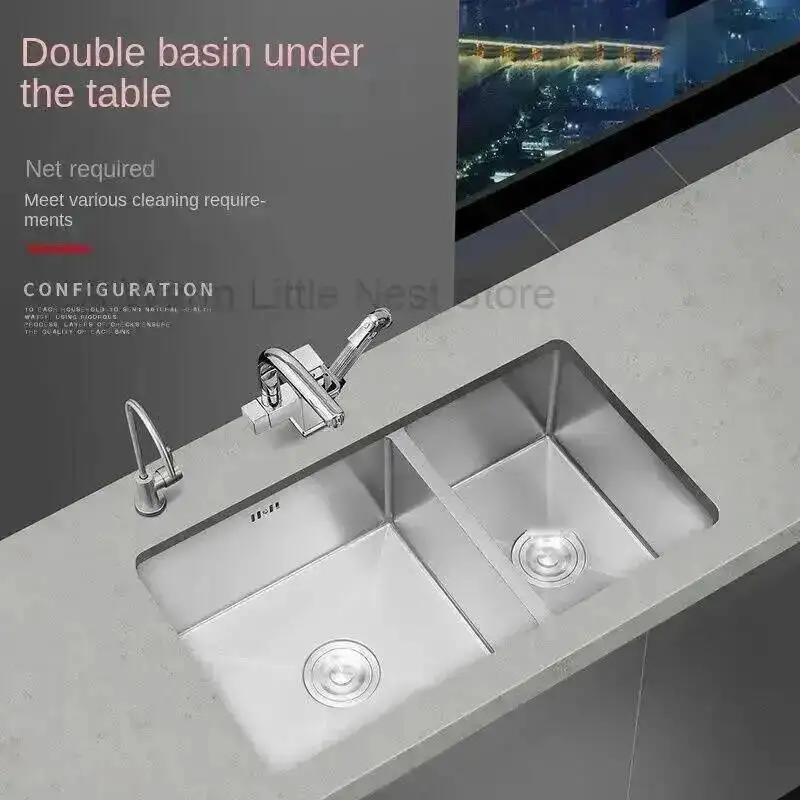 Home Steel Kitchen Stainless Sinks Accessories Kitchen Dish Drainer Handmade Double-slot Modern Embedded Under-counter Washbasin