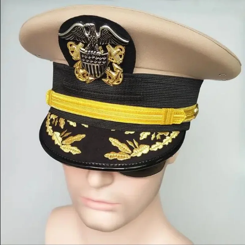 US Naval Commander Cap Admiral Hat Captain Officer Cosplay Cap Navy Captain Hat 55-62cm Seaman Sailor Men Embroidery