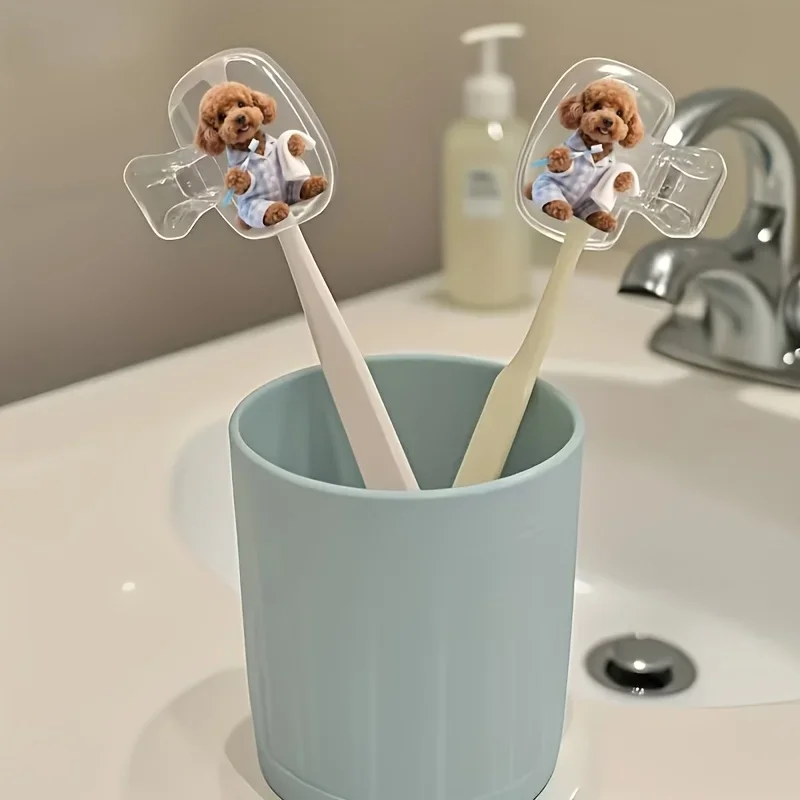 2pcs Teddy Dog Holding Toothbrush and Towel Dustproof Toothbrush Case Perfect for Organizing Your Toothbrushes Holiday Gift