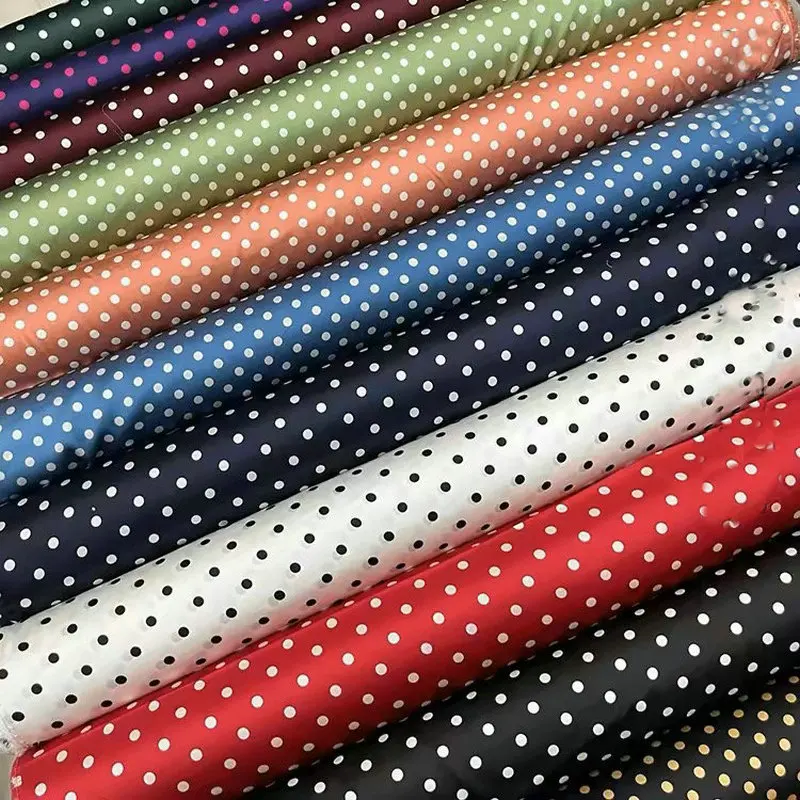 Polka Dot Printing Elastic Silk Satin Fabric