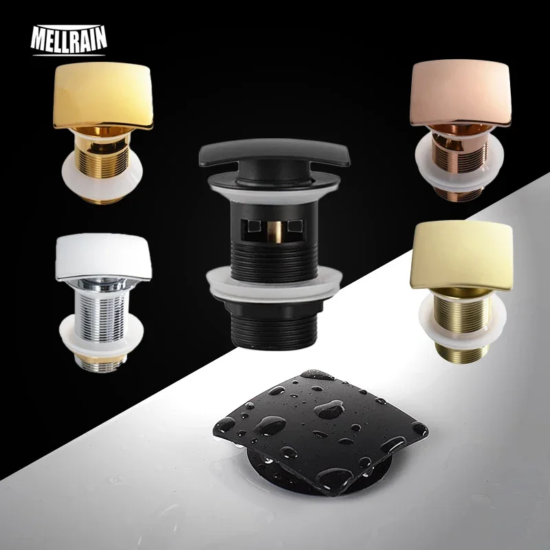 Square Basin Pop Up Water Stopper Bathroom Accessories Basin Smell Proof Water Waste Drain Black,Chrome,Brushed Gold,Rose,White