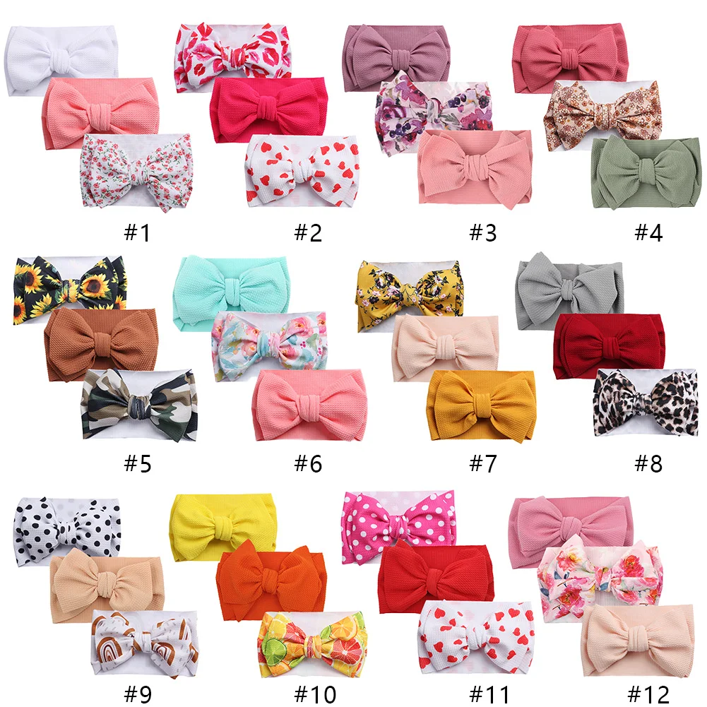 3Pcs/Lot Flower Bullet Baby Headband Cow Leopard Dot Print Headwraps Boy Girl Hairband Adjustable Bow Tie Hair DIY Accesories