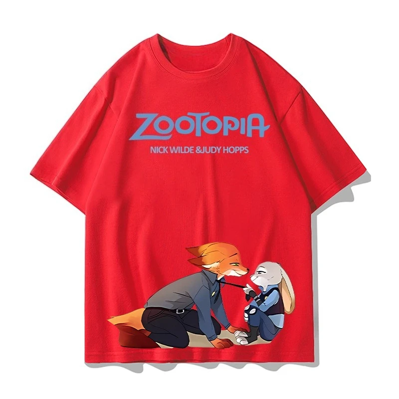 ديزني Zootopia تي شيرتات قصيرة الاكمام الصيف الكرتون جودي نيك زوجين الملابس الرياضية عادية كم قصير الرجال والنساء