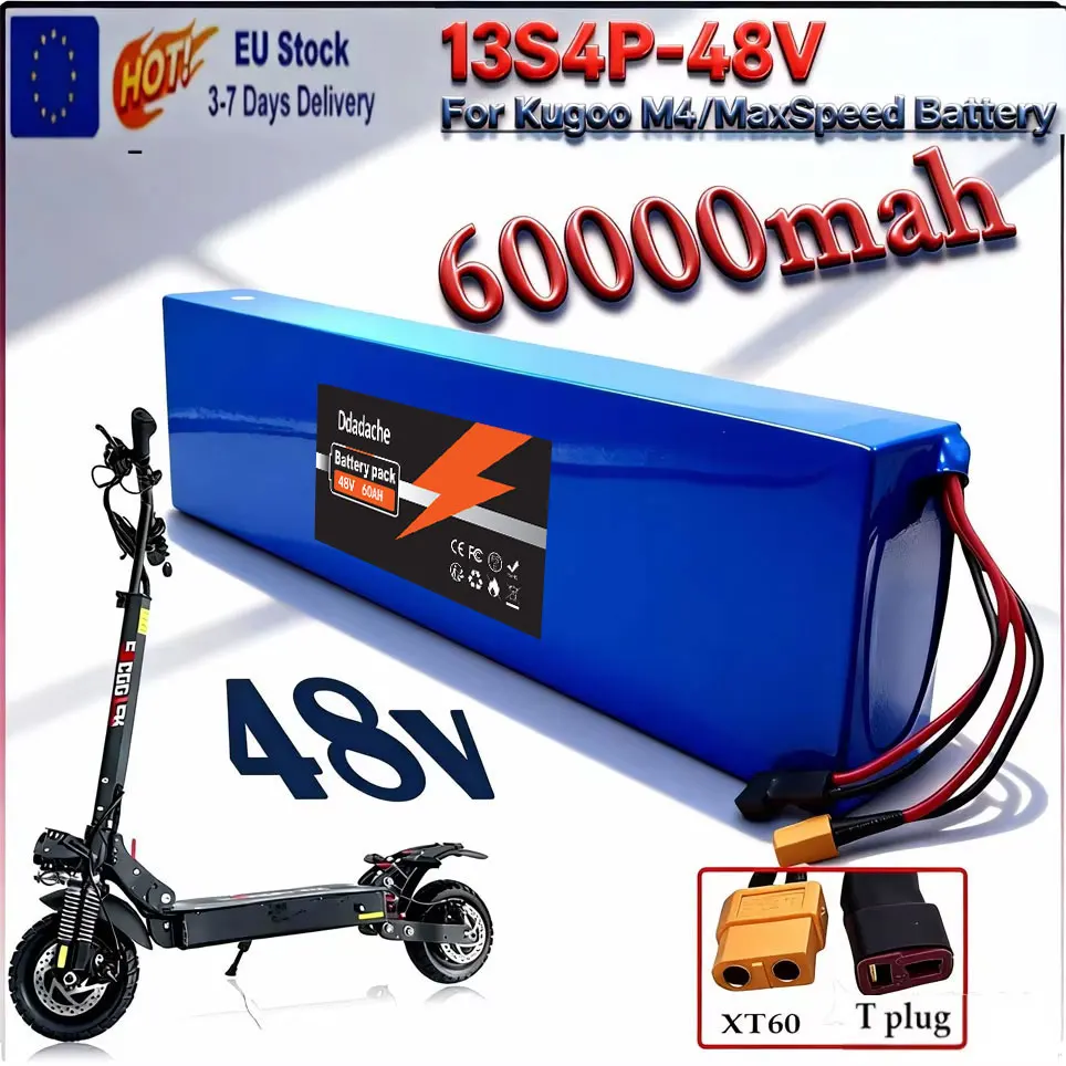 48V 60000mAh 60Ah 13S4P 18650 Lithium-Akku mit BMS, geeignet für Kugoo M4/M4 Pro/Max Speed, als Ersatz für eingebaute Akkus