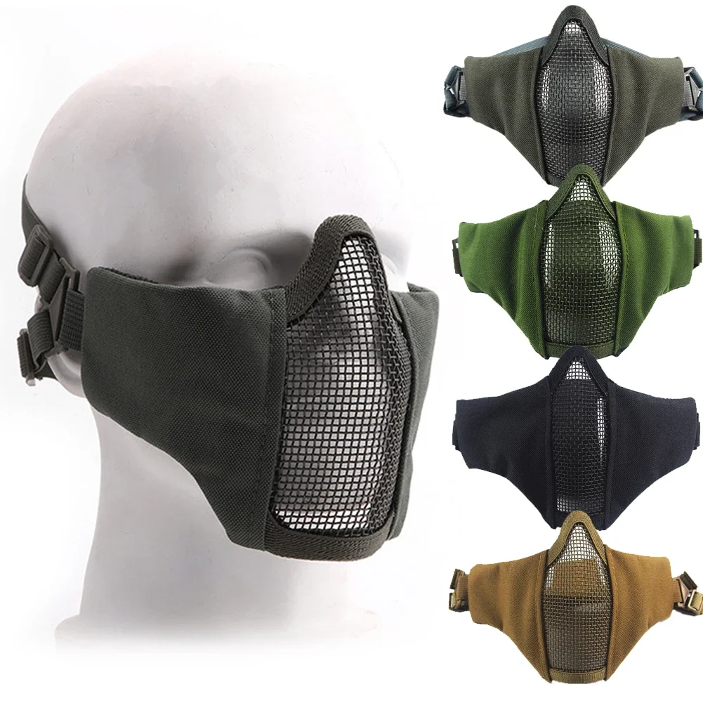 Airsoft-mascarilla táctica de media cara, Máscara protectora de malla de acero con bajo contenido de carbono, para Paintball, transpirable, S, para