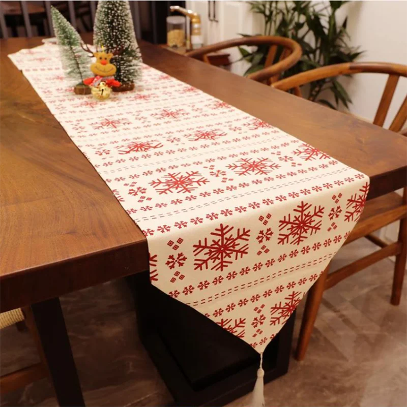 

Triangle Minimalism Christmas Table Runner Snowflake Canvas Christmas Holiday Party Decoration Polyester Cloth Home Table Flag