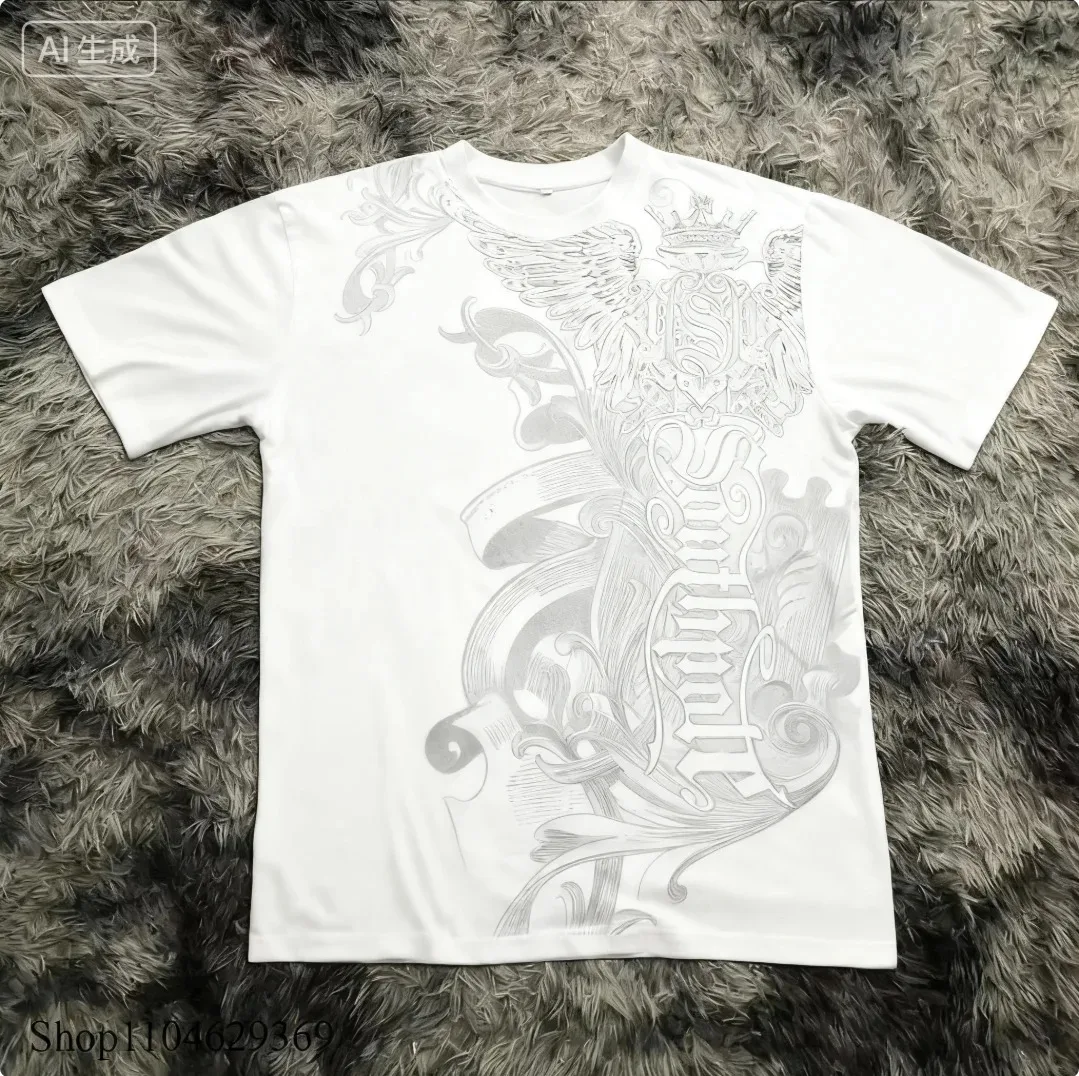 Koszulka 2025 Nowy Klasyczny Styl Y2K Gotycki Nadruk T-shirt Koszulki High Street Gotyckie Koszulki z Okrągłym Dekoltem Bawełniane Topy Nowe Koszulki Męskie Damskie