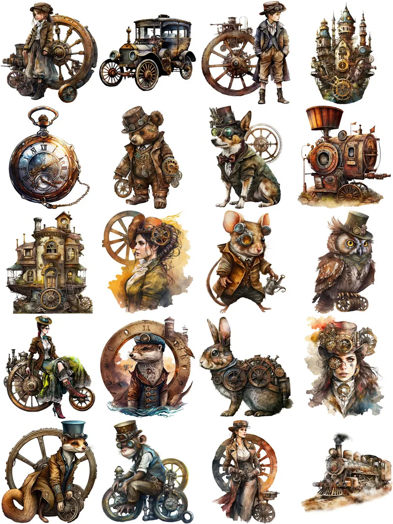 20Pcs/Pack Vintage Steampunk Sticker DIY Craft Scrapbooking Album Junk Journal Decorative Stickers