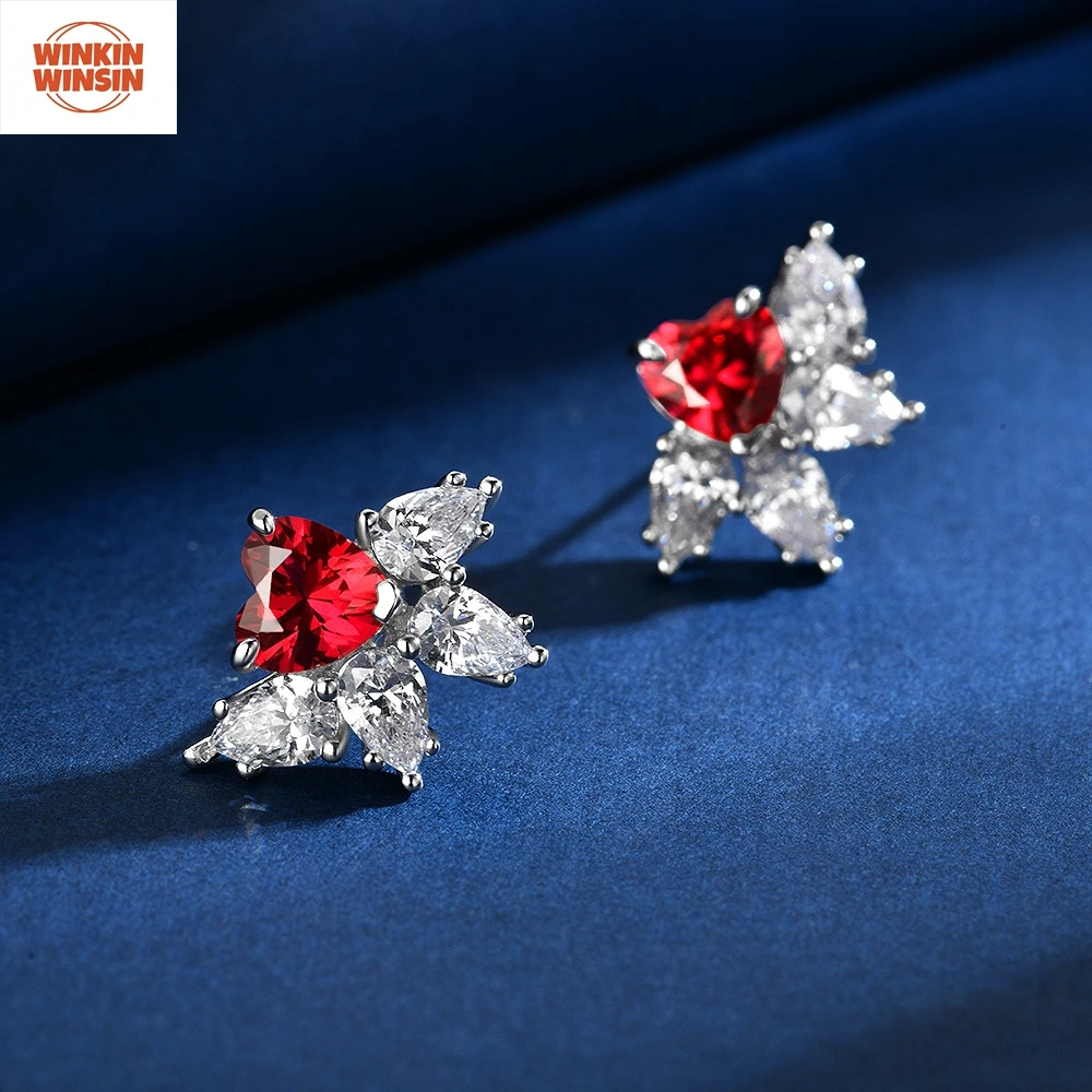 

Winkin Winsin 925 Silver 1 Carat Heart-Shaped 7*7 Cultivated Ruby Earrings For Women