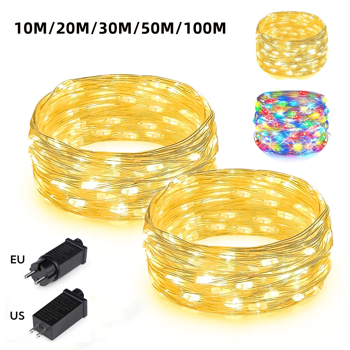 

50M 500LED светодиодные гирлянды, водонепроницаемые свадебные сказочные светильники, медная проволока, занавеска, лампа, цепь 220 В, 110 В, вилка европейского стандарта, США, свадебный декор