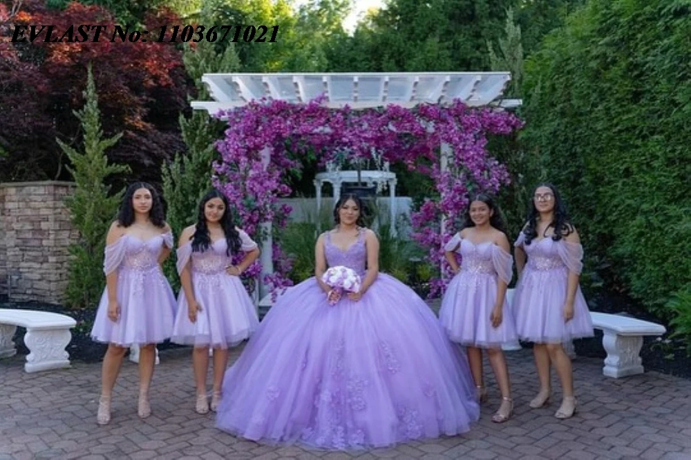 EVLAST Customized Lavender Lilac Quinceanera Dress Ball Gown Lace Applique Bead Mexico Corset Sweet 16 Vestidos De 15 Anos SQ571