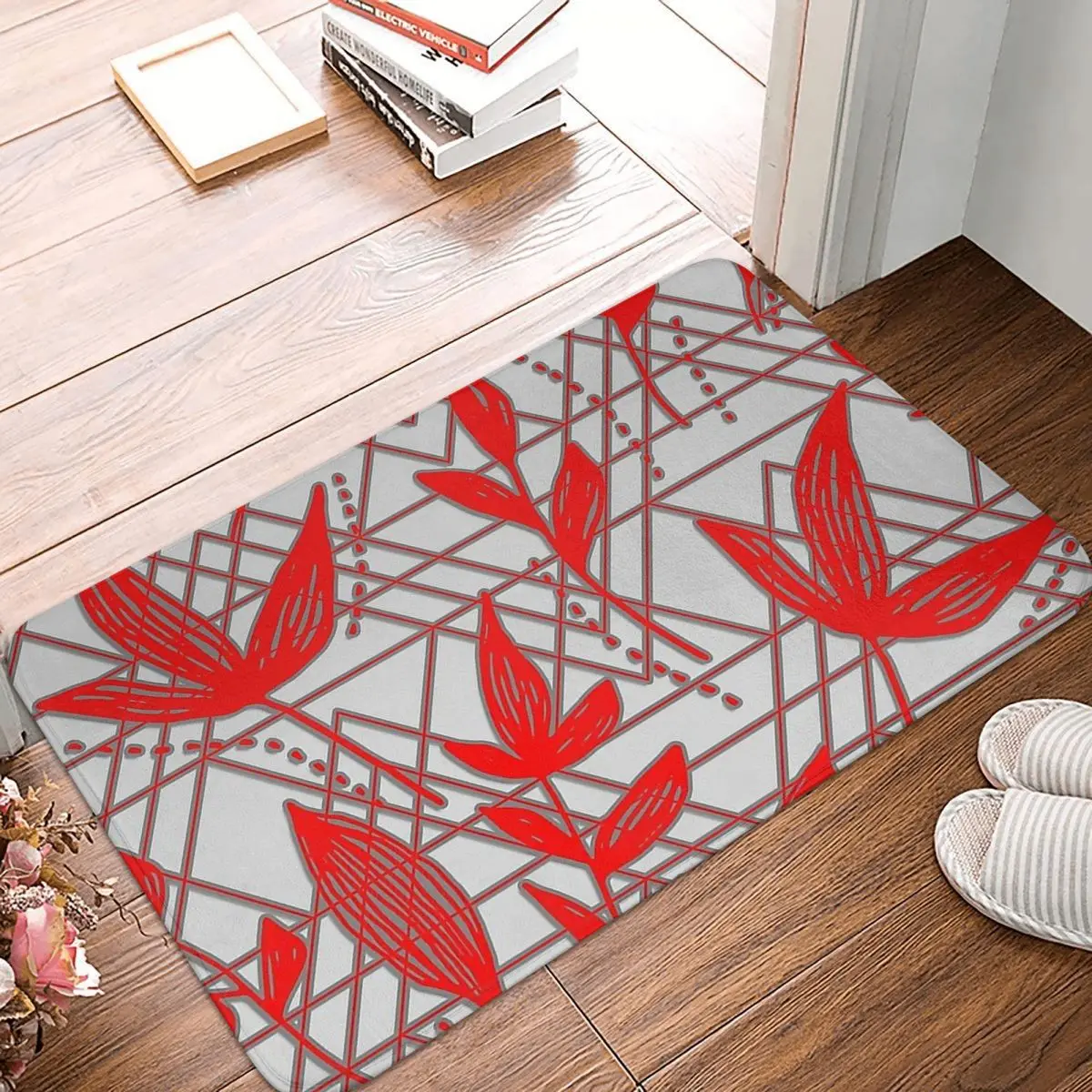 Geometric Patterns Non-slip Doormat CUTE COOL RED PATTERN SHAPE LEAF SEAMLESS PATTERN Living Room Kitchen Mat Welcome Carpet