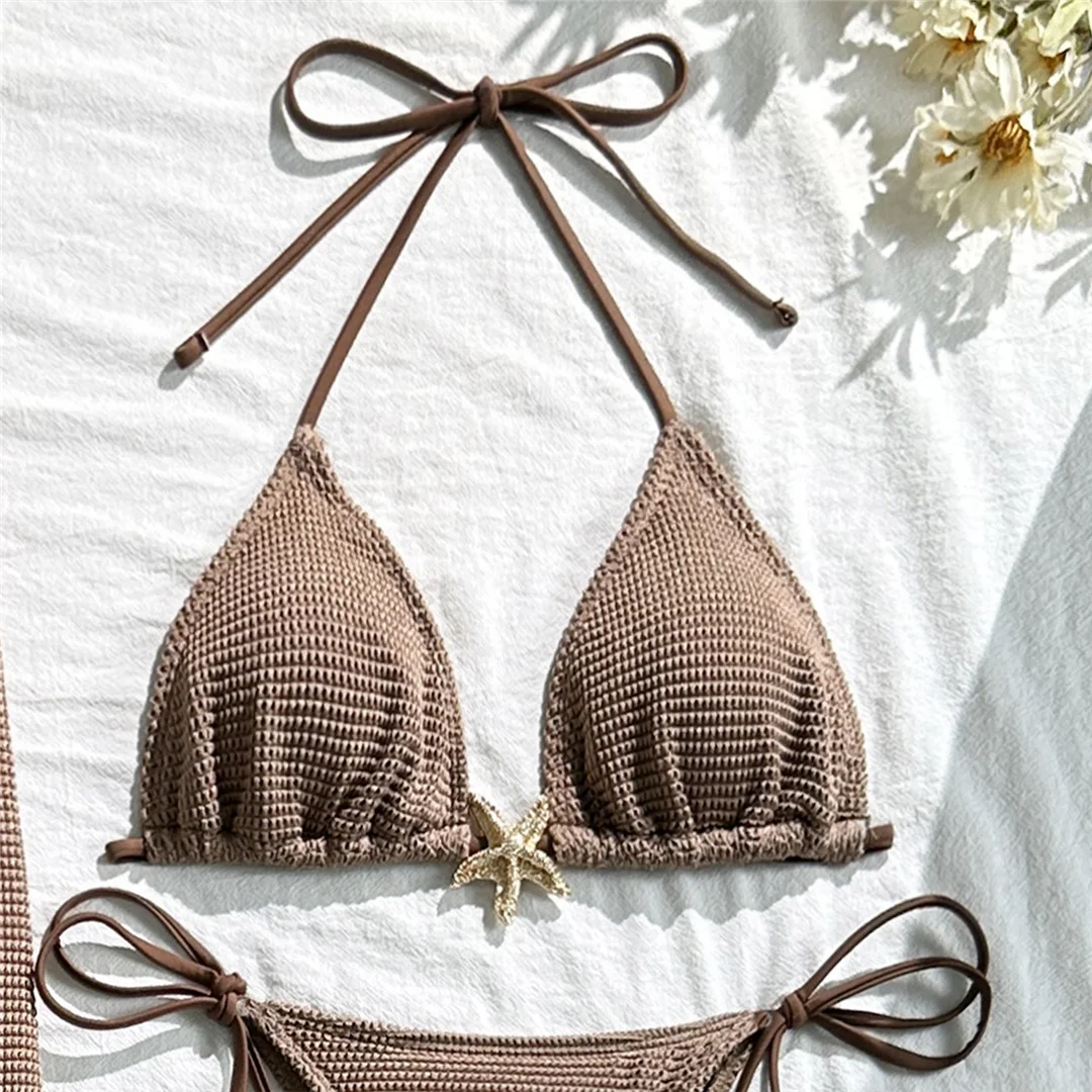 Metall-Stern-Halter-Bikini, Damen-Badeanzug, Damen-Badebekleidung, dreiteiliges Bikini-Set mit Rock, gepolsterter Badeanzug, Badebekleidung, Modell V6740Y. – Detail 40