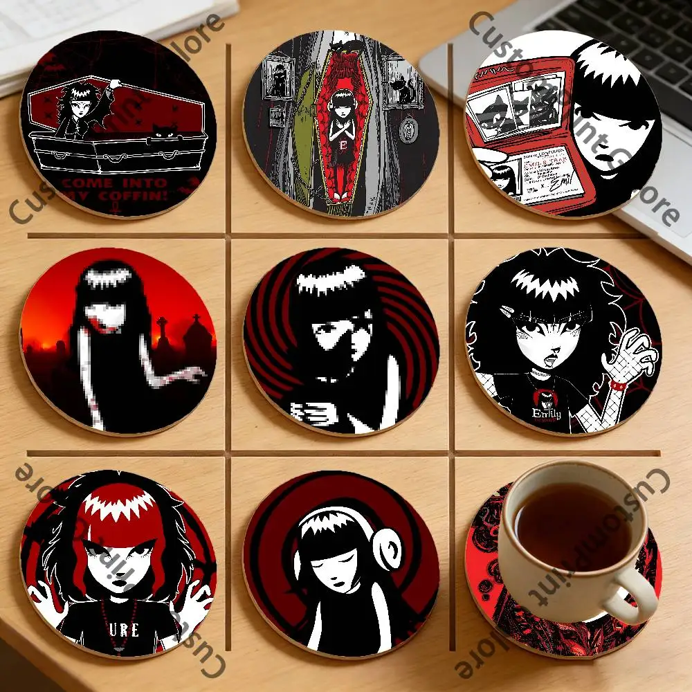 

Emily the Strange Round Pine Coasters Durable Reusable Beautiful Home Decor Non-Slip Water-Resistant