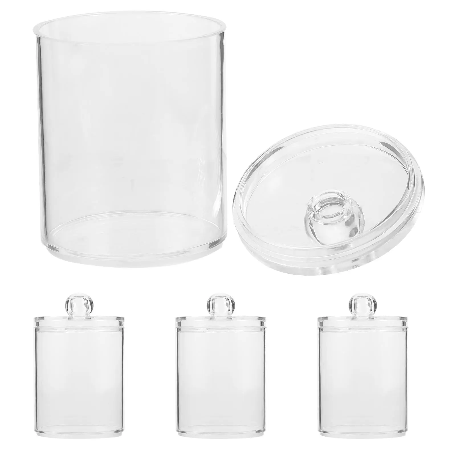 

4pcs Cotton Swab Holder Storage Box Lid for Bathroom Vanity Makeup Clear Jars Container Large Capacity ganized Dispenser Home