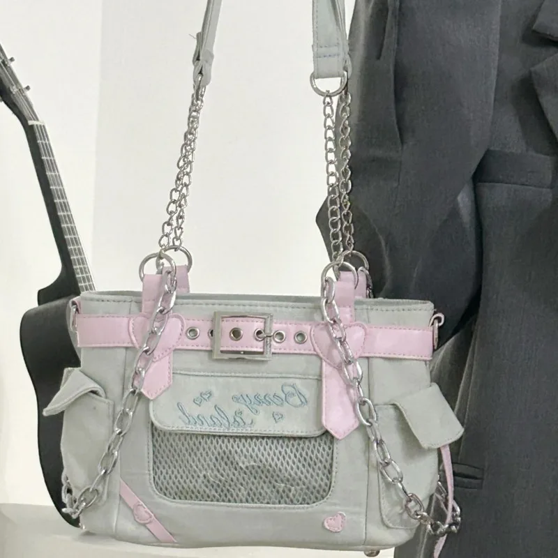 

Y2k New Trend Chains Bags Female Color Blocking Aesthetic Tote Bag Women Fashion Handbags Punk Style Spicy Girl Shoulder Bag