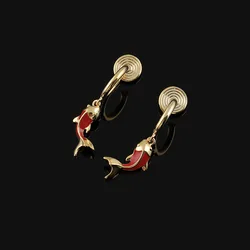Fashionable New Benmingnian Red Earrings with Fish Mosquito Incense Disc Ear Clip No Ear Hole Jewelry Gift