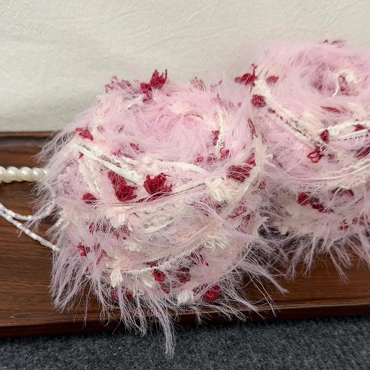 100g Coral Style Hand Mixed Thread, Pink Series Medium Thick Hook Bag Hat, Hand Tent Hair Loop, Long Hair Style Thread