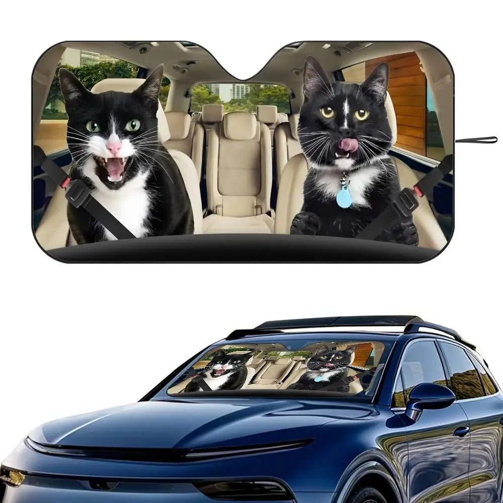 

1 шт., забавный черный кот, автомобильный солнцезащитный козырек, лобовое стекло, складной трехслойный изоляционный солнцезащитный козырек на присоске, блоки, УФ-лучи, солнце