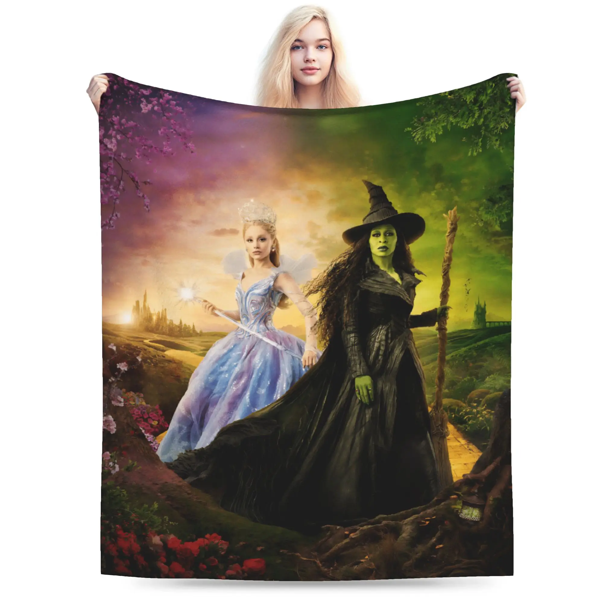 W-Wicked 2 Musical Movie Glinda Elphaba Plush Blanket Child  Flannel Throw Blanket For Couch Bed Bedspread Gift Idea