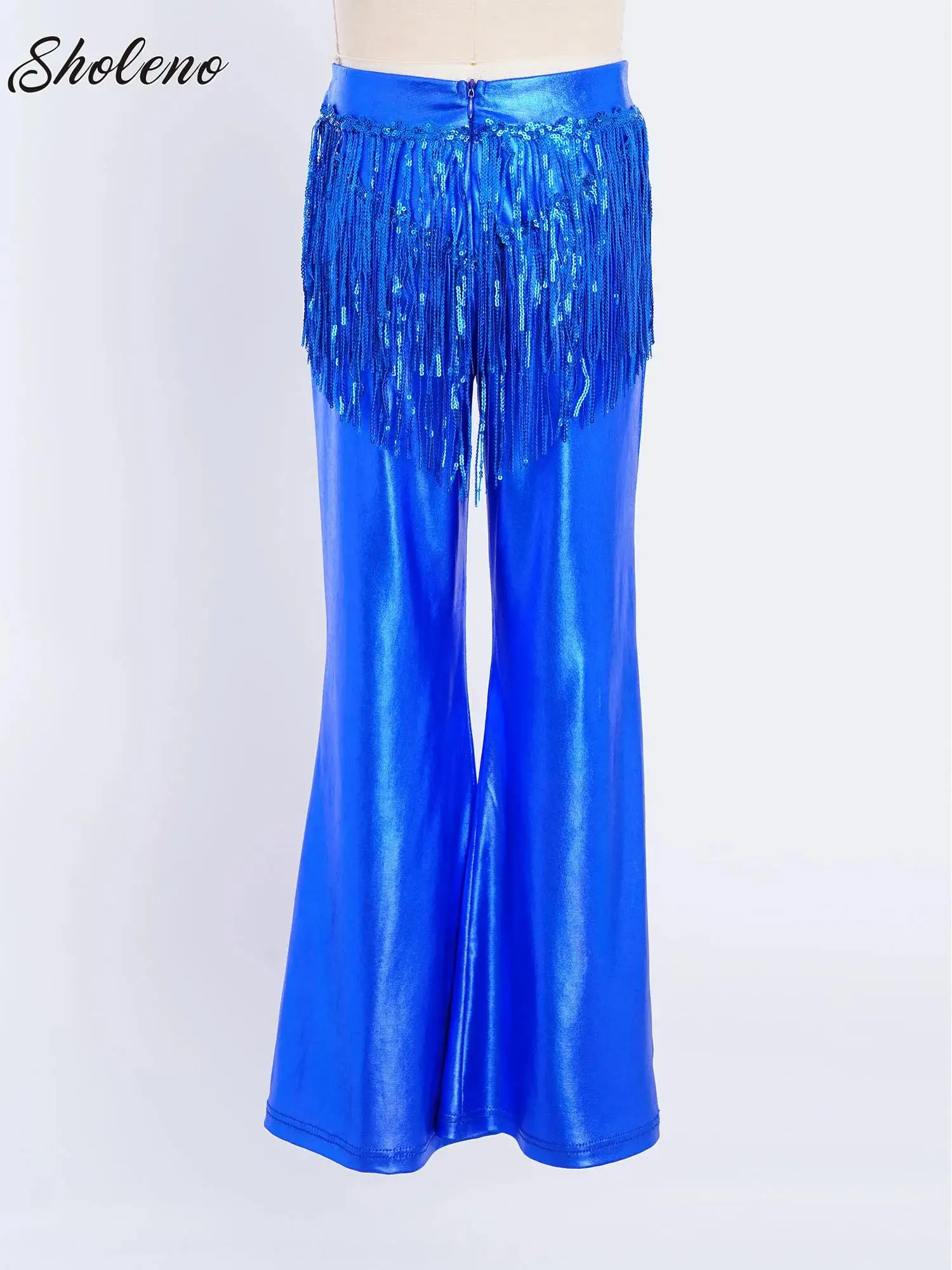 

Teens Hip-Hop Pants Street Jazz Dance Costume Girls Flare Pants Shiny Sequins Long Pants Disco Dancing Party Carnival Dancewear