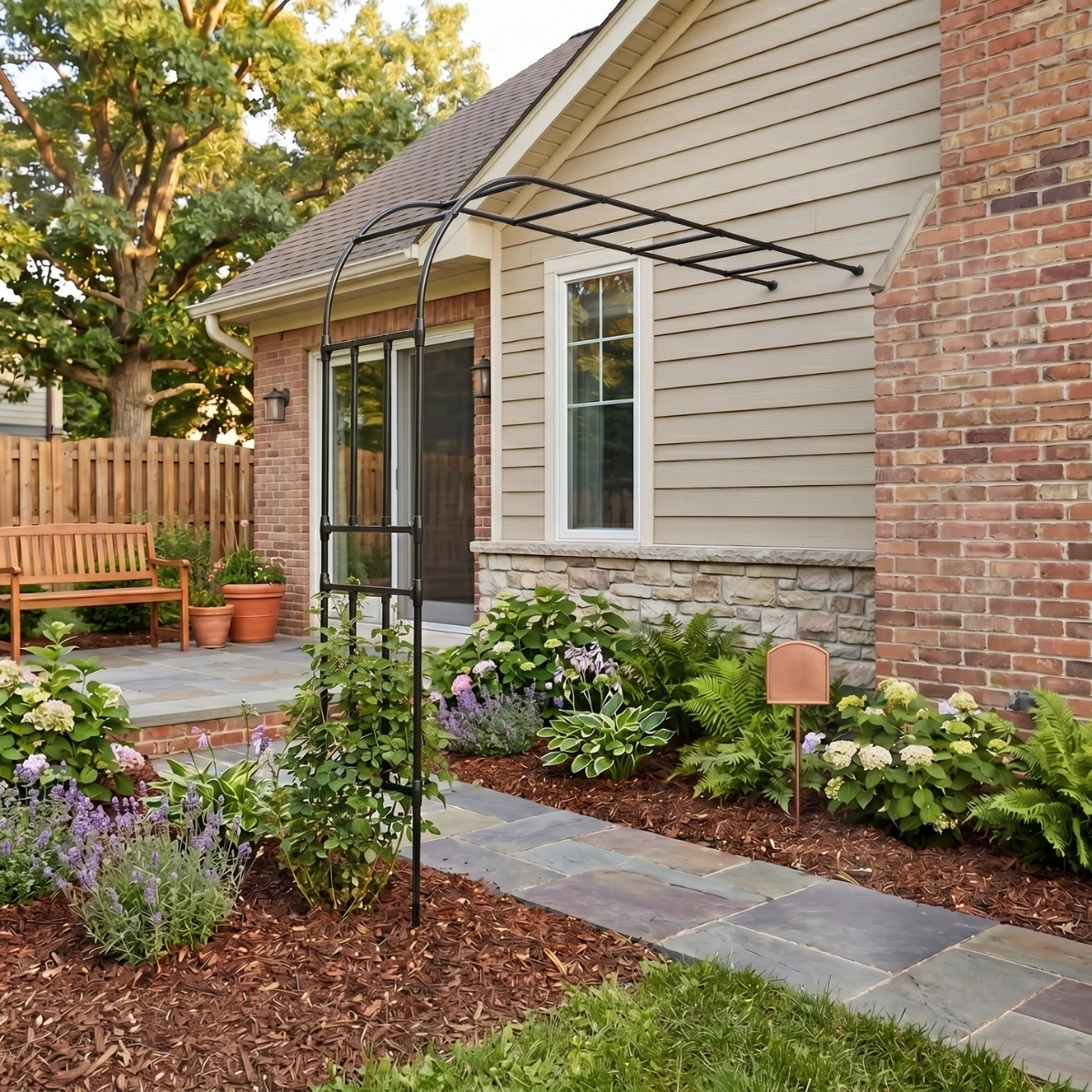 Half Sided Arch Garden Trellis The Wall Metal Trellis for Climbing Plants Outdoor Arbor for Vines, Roses, Cucumber Support Large