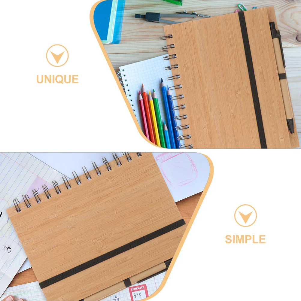 2 Sets Bamboo Notebook Notebooks for Work Compact Planner Notepad Office Memo Pads Notepads Small Spiral Journal