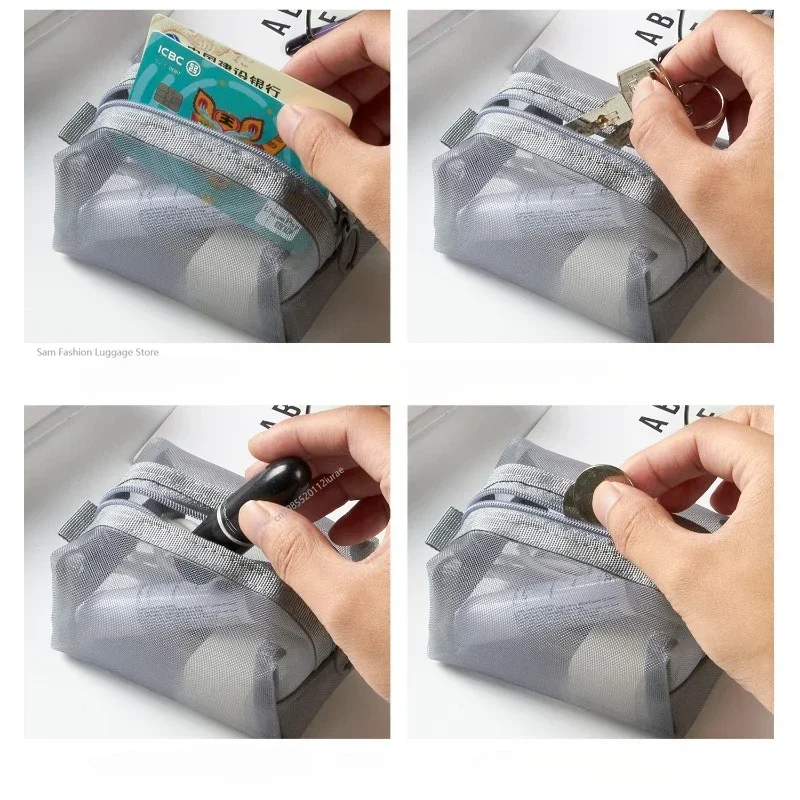 Multipurpose Breathable Square Mesh Storage Pouch Lightweight Mini Wash Bag Mini Zipper Coin Purse Large Capacity Coin Purse view 5