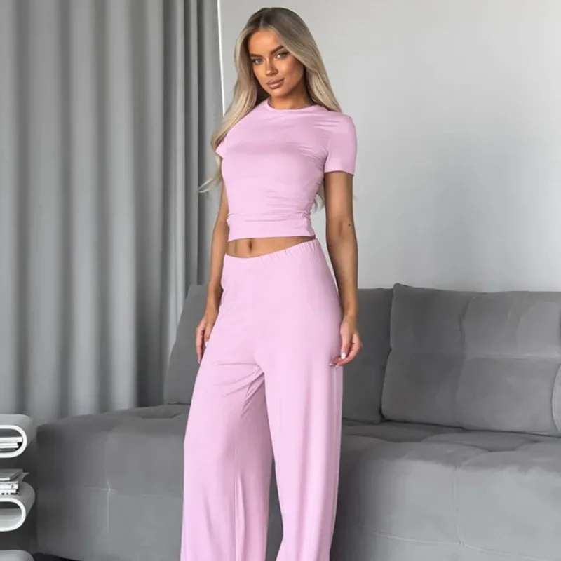 

2026 Spring Summer New European American Comfortable Soft Short Sleeve Pajama Size Wholesale Two Piece Loungewear L Size