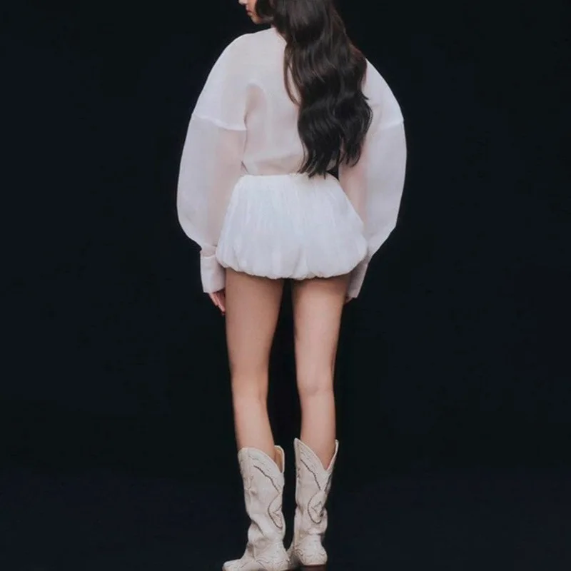 HKSH Herfst Nieuwe Vrouwen Trendy Shirt Lantaarn Mouw Patchwork Contrast Kleur High Street Elegante Zachte Mode Casual Tops HK8946