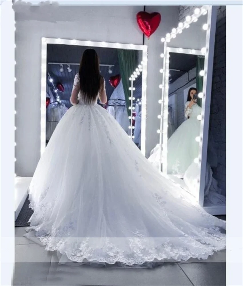 Flavinke, vestido De novia personalizado De manga larga, vestidos De novia, bata De novia con Apliques De encaje, vestidos De novia