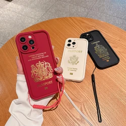 USA UK England Canada Passport Phone Case for IPhone 15 14 13 12 11 Pro Max XR XS X 7 8 Plus Soft TPU Back Cover With Hand Strap
