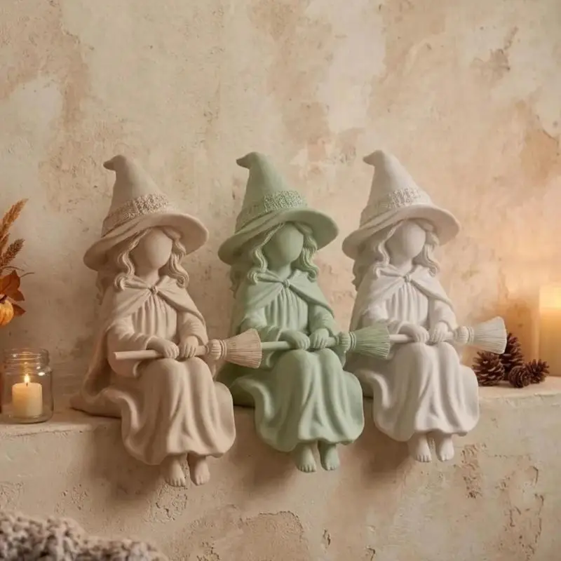 3D Printed Witch Statue With Fine Details And Crystal Ball For Halloween Home Gothic Decor Ornament