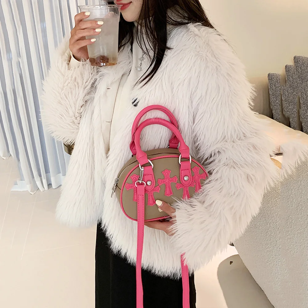 Women\'s crossbody Bag 2024 new shoulder bag contrast color all matching crossbody bag oval tote bag trend