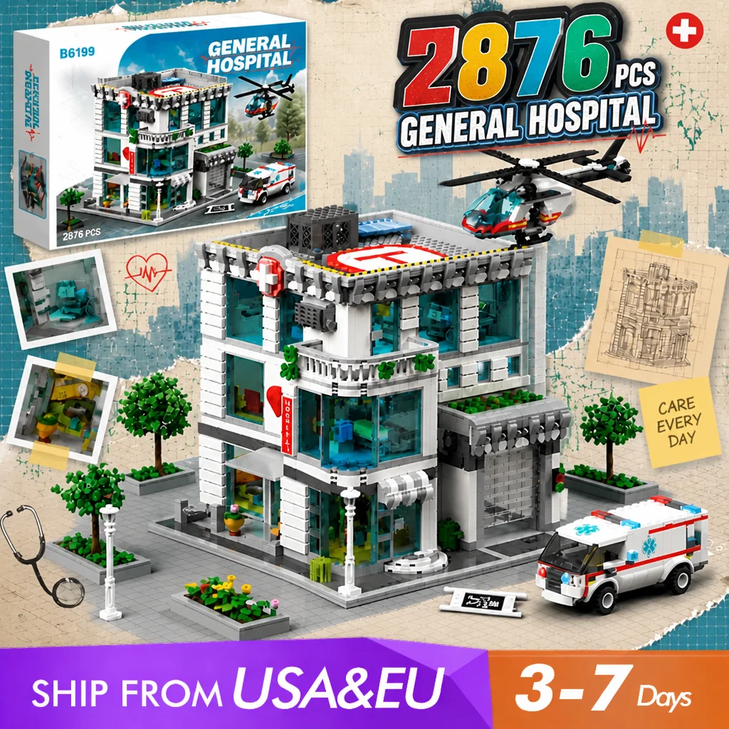 2876PCS General hospital Building Blocks Sets City View Architecture Modular Assembly Model Bricks Home Ornament Creative Adults Gift