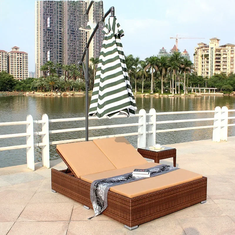 New Design Outdoor Furniture Double Rattan Recliner Swimming Pool Recliner Beach Garden Bed