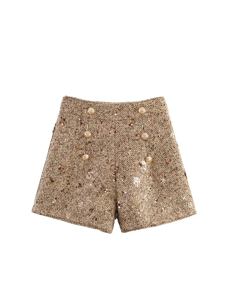 NLZGSMJ ผู้หญิงเลื่อมตกแต่งชุดเสื้อแขนกุดเสื้อทรงสลิมกางเกงขาสั้นชุดปาร์ตี้วันหยุดชุด 2 ชิ้น