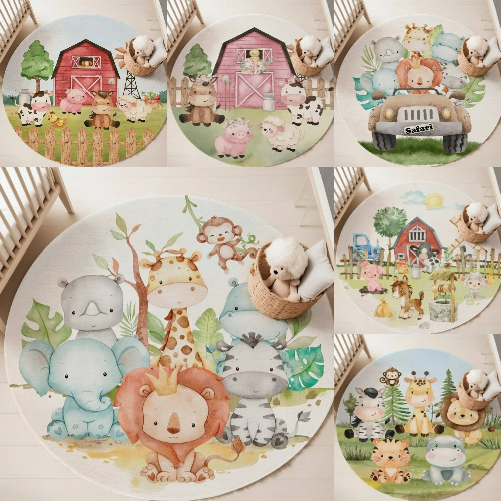 

Woodland Animals Nursery Rug for Living Room Decor Spring Floral Carpet Baby Girl Room Decor Kids Playroom Mat Bedroom Soft Rugs