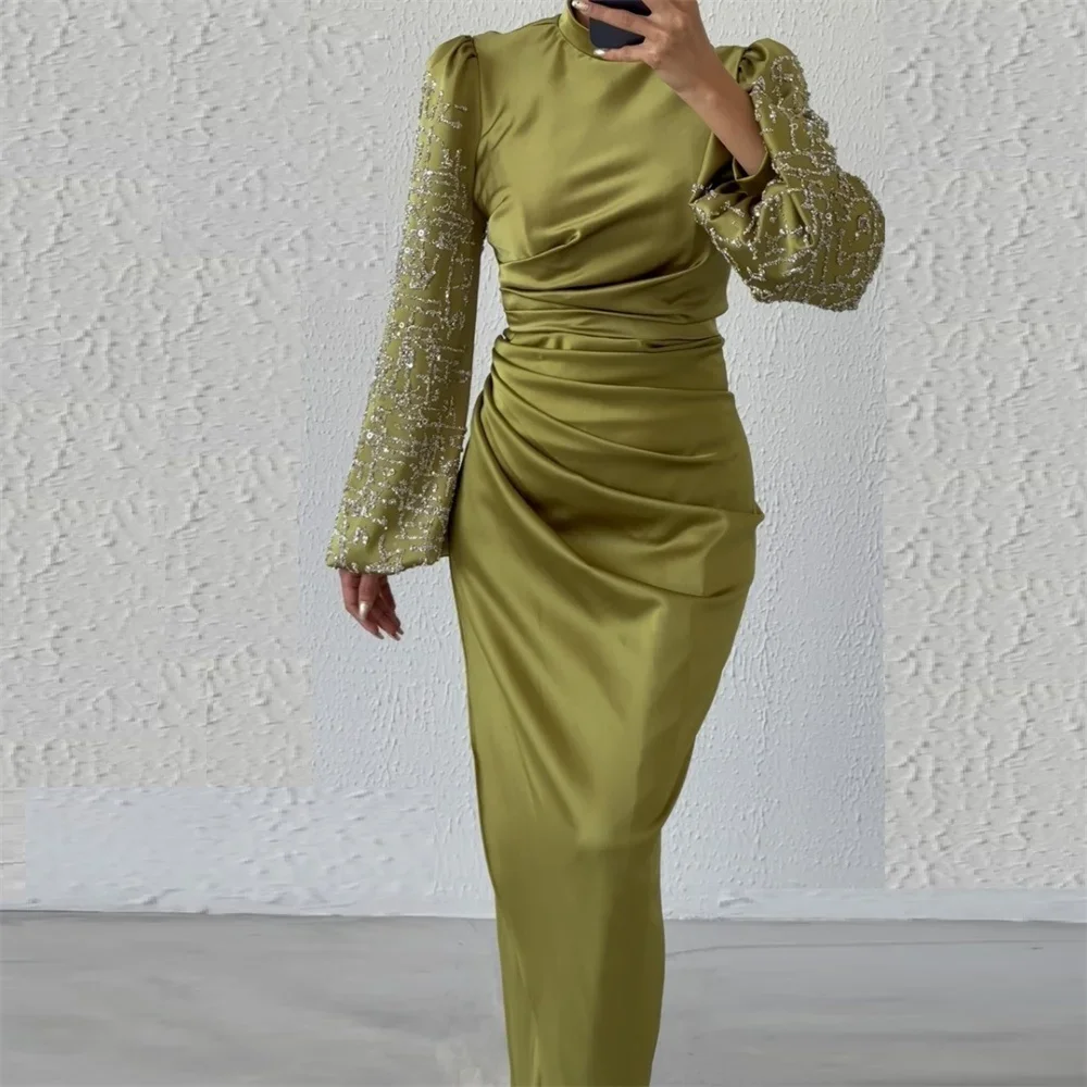 

Prom Dress Saudi Arabia Dearin High Collar Sheath Floor Length Skirts Fold Sequin Ruffle Bespoke Occasion Dresses Evening Formal