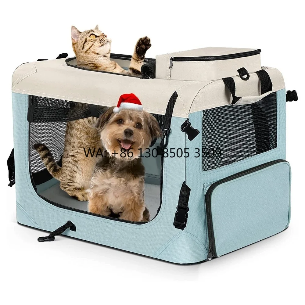 

Soft Sided Pet Crates 24"x17"x17" with 2 Pockets, 2 Bowls, 4 Breathable Meshes Collapsible Travel Pet Carrier Bag