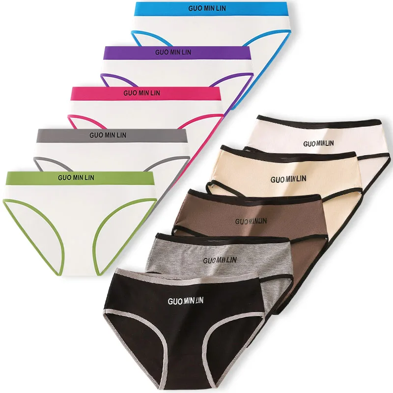 5-Piece Soft Cotton Adolescent Girls Panties Fashion Solid Teenage Girls' Underwear Elastic Letter Waistband Young Girls Briefs