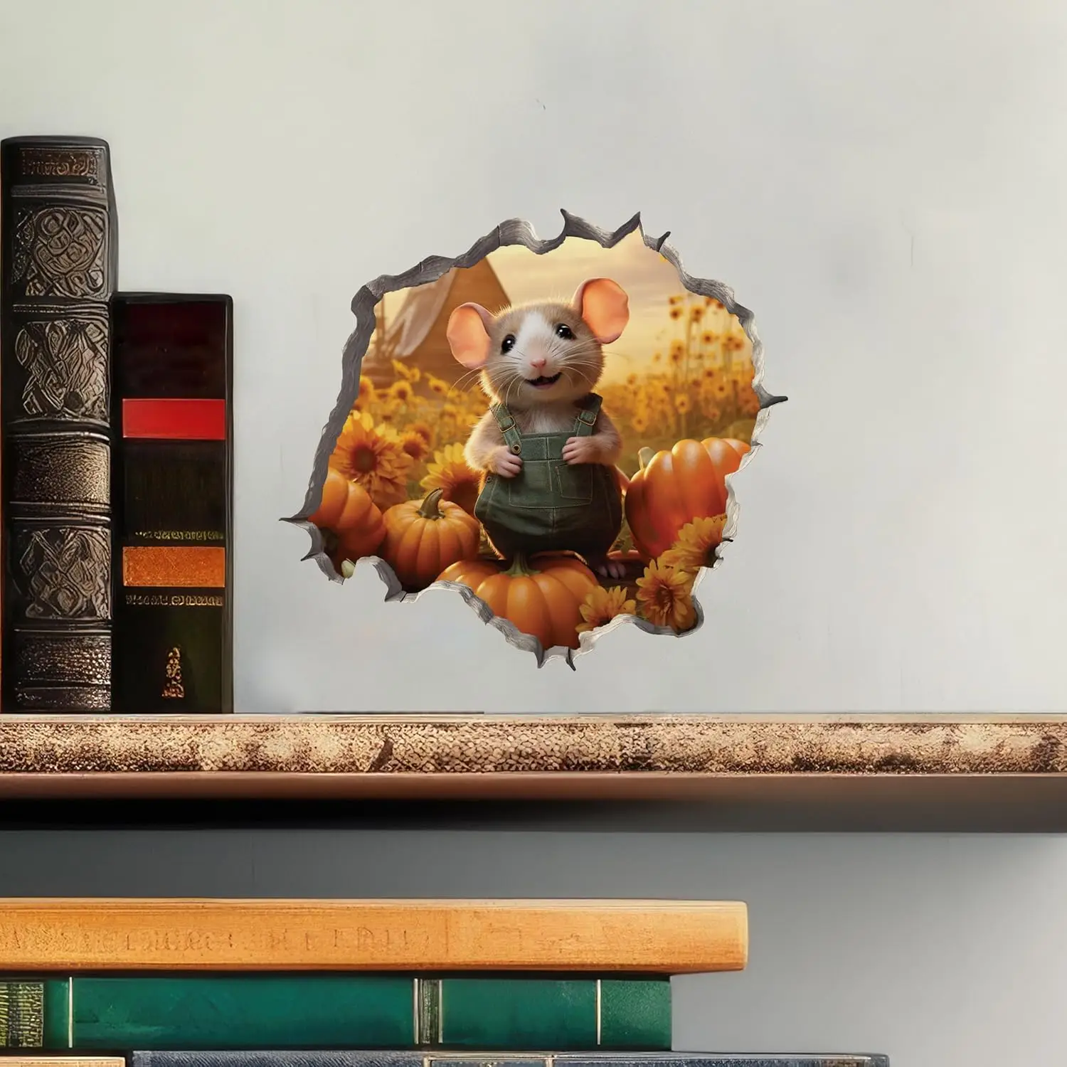 

1 шт., наклейка с тыквой, мышь в отверстие для мыши, 3D наклейка на стену с отверстием для мыши