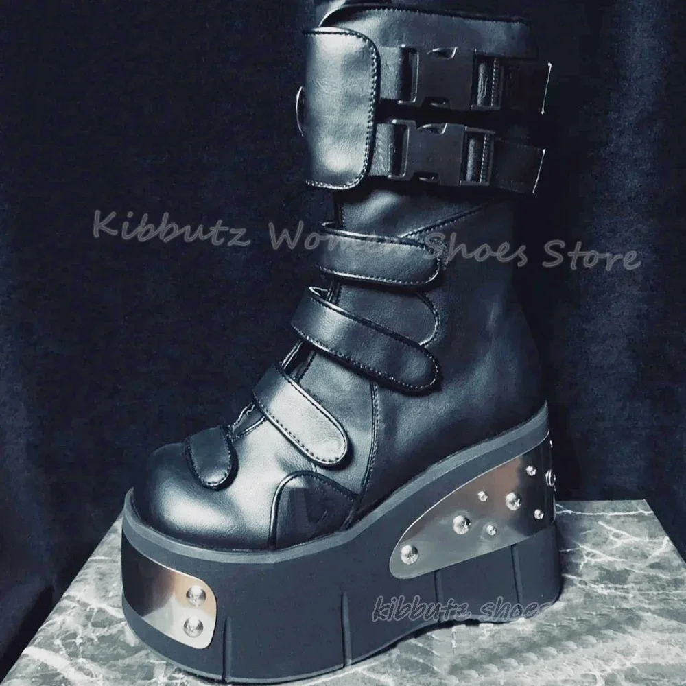 

Ботильоны на толстой подошве, платформа, металлический декор, кожаная однотонная женская обувь на шнуровке, новейшая женская обувь с круглым носком, супер высокие горячие девушки