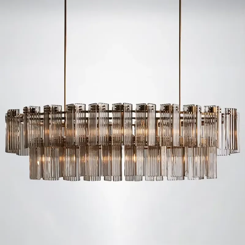Nordic Modern Double Layer Smoke Glass Chandelier Transparent Texture Pendant Light For High End Restaurant Interior